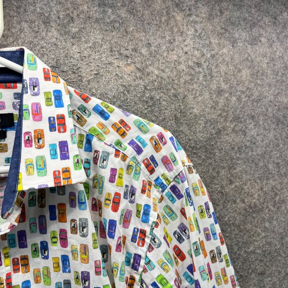 Bugatchi Shirt Mens Large Multicolor Button Down Long Sleeve Cars Pattern AOP - Picture 3 of 12